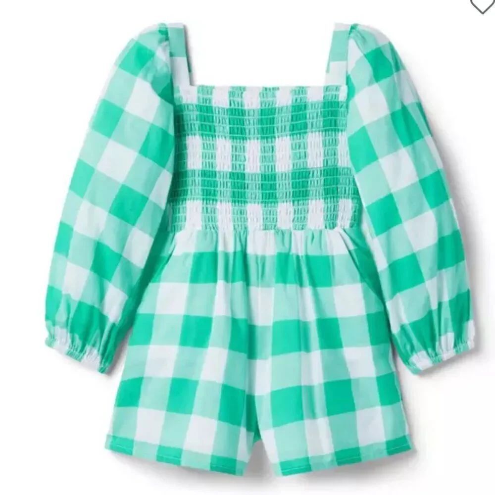 Janie and Jack 100048797 The Emma Smocked Romper green gingham NWT size 2T